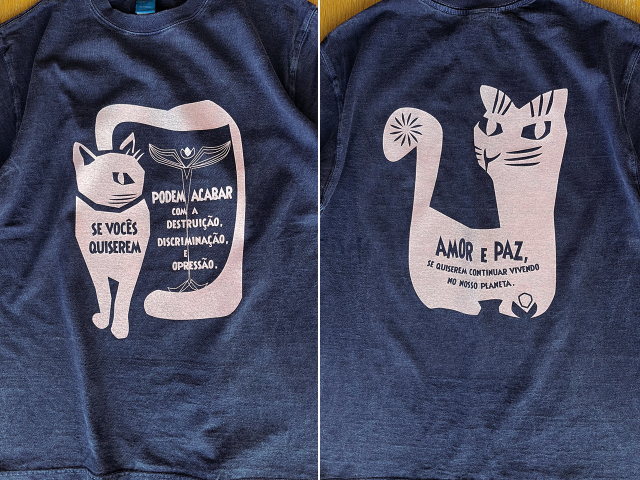 AMOR e PAZ(愛と平和)Ｔシャツ-地球に住み続けるなら愛と平和を-hinolismo-迷えるネイビー