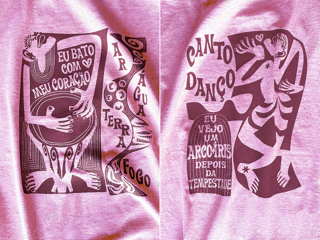 コラサォン(魂)とアルコイリス(虹)Tシャツ-hinolismo-迷えるピンク