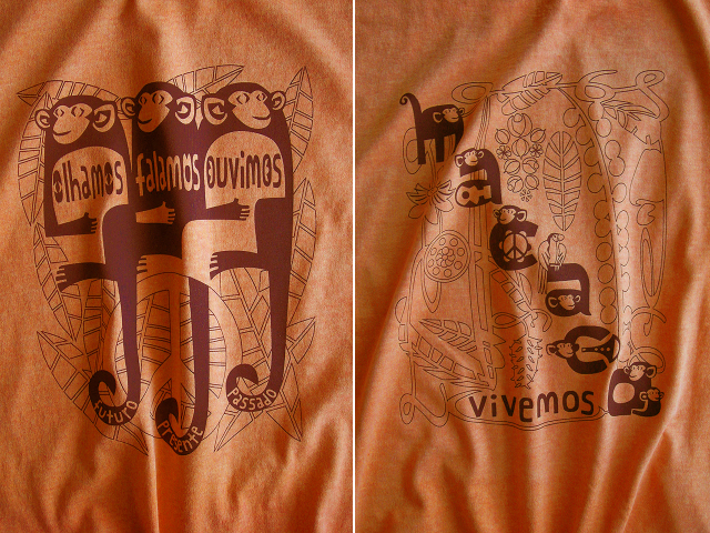 MACACO(猿)Ｔシャツ-olhamos(見よう)falamos(言おう)ouvimos(聞こう)-hinolismo-迷えるマリーゴールド