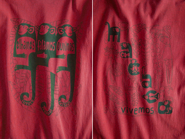 MACACO(猿)Ｔシャツ-olhamos(見よう)falamos(言おう)ouvimos(聞こう)-hinolismo-迷えるヴェルメーリョ