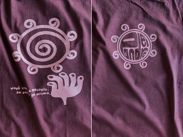 Pandeiro(パンデイロ)Ｔシャツ-きみはメロディを、わたしがリズムを-hinolismo迷えるＴシャツ-ボルドー実例集
