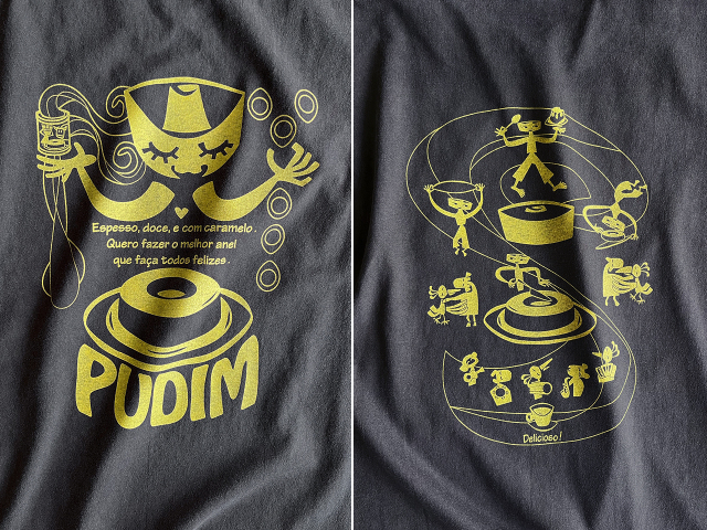 PUDIM(プヂン)Tシャツ-濃厚で甘い幸せのリング、ブラジルプリンを作りたい-hinolismo-迷えるブラック
