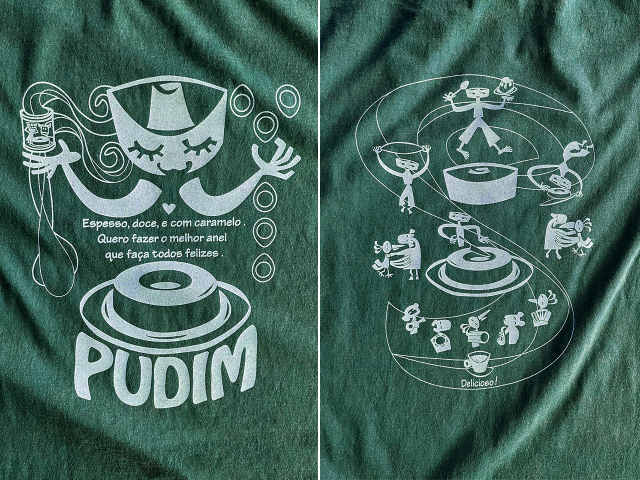 PUDIM(プヂン)Tシャツ-濃厚で甘い幸せのリング、ブラジルプリンを作りたい-hinolismo-迷えるグリーン