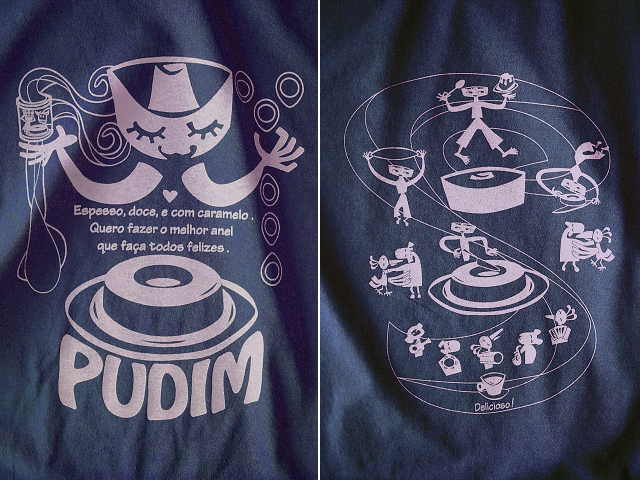 PUDIM(プヂン)Tシャツ-濃厚で甘い幸せのリング、ブラジルプリンを作りたい-hinolismo-迷えるネイビー