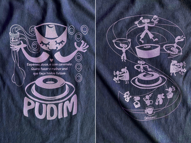 PUDIM(プヂン)Tシャツ-濃厚で甘い幸せのリング、ブラジルプリンを作りたい-hinolismo-迷えるネイビー