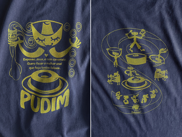 PUDIM(プヂン)Tシャツ-濃厚で甘い幸せのリング、ブラジルプリンを作りたい-hinolismo-迷えるネイビー