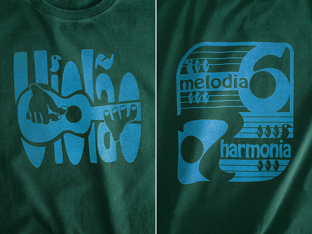 ヴィオロン(ギター)6弦と7弦Tシャツ-Melodia e Harmonia-hinolismo-迷えるグリーン