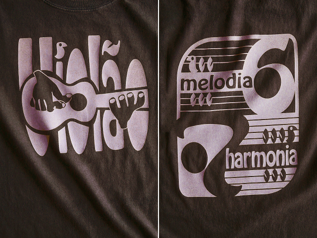 ヴィオロン(ギター)6弦と7弦Tシャツ-Melodia e Harmonia-hinolismo-迷えるブラウン